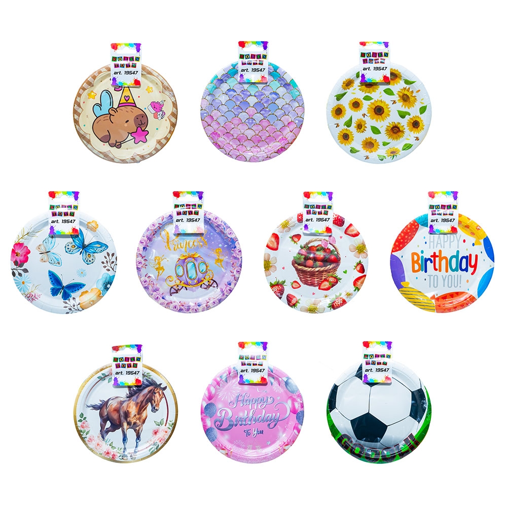 Farfurii party, din carton, diverse modele, 23 cm, 230g, 10 buc/set - ROBENTOYS