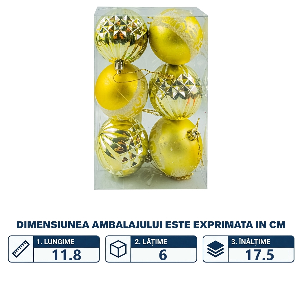 Globuri pom Craciun, Aurii, 6 buc/set - imagine 2