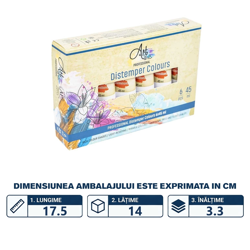 Tempera Art, ROSU, 45ml, 6 buc/set - ARTLINE - imagine 2