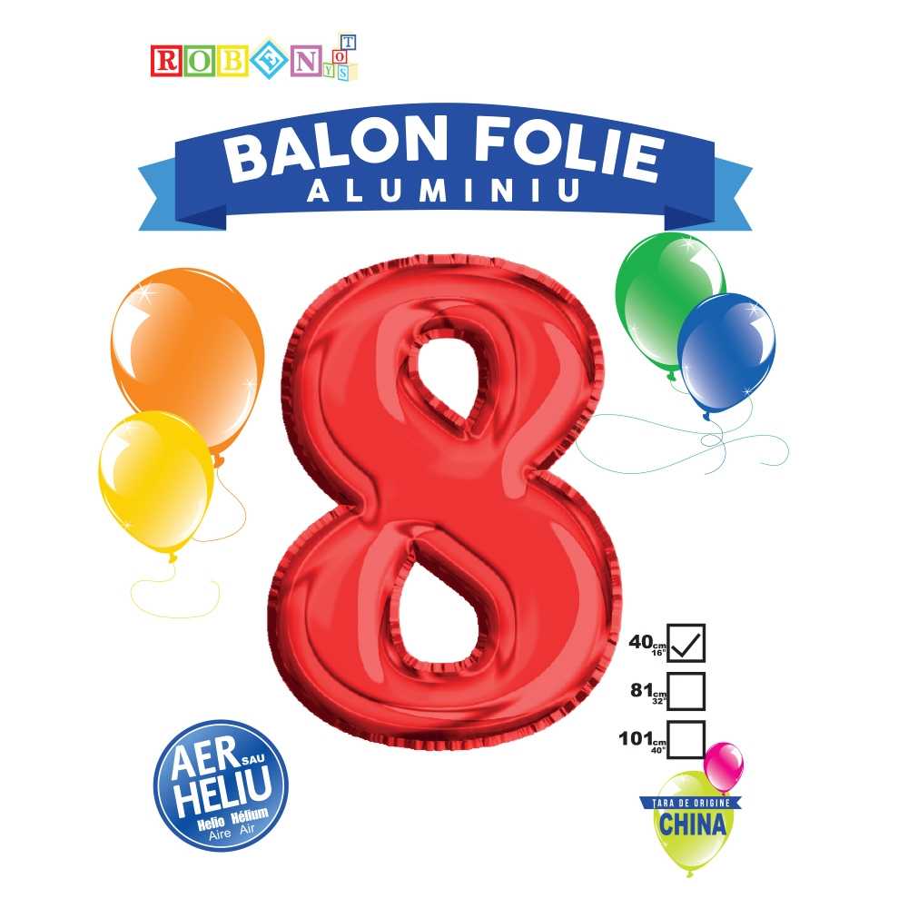 Balon, folie aluminiu, rosu, cifra 8, 40 cm