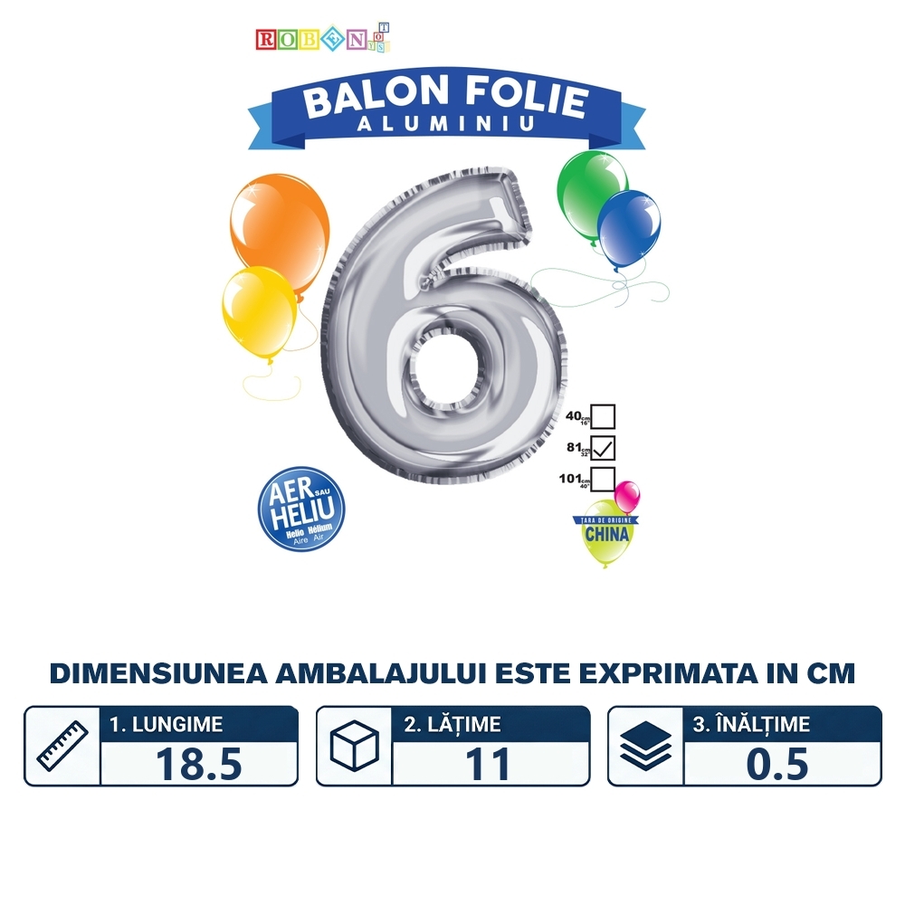 Balon, folie aluminiu, argintiu, cifra 6, 81 cm - imagine 2