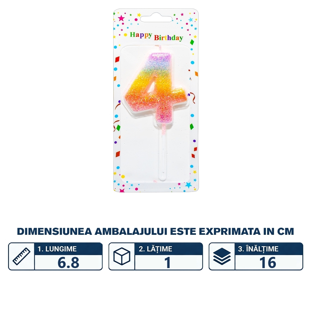 Lumanare aniversara, glitter, pe blister, nr. 4 - imagine 2