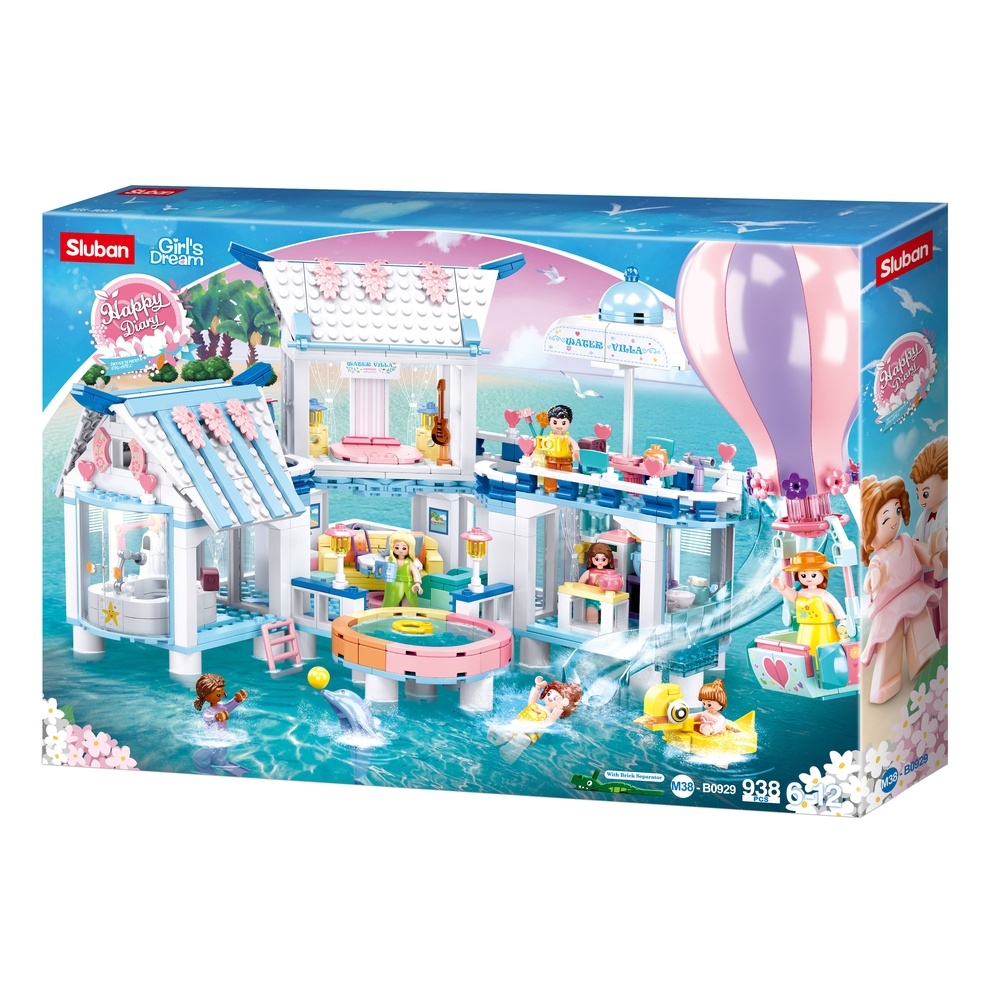 Set de constructie Girl's dream, 938 piese, Vila de vacanta, cu piscina - Sluban
