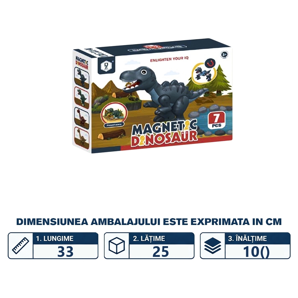 Joc constructii magnetic, dinozaur, 7 piese - imagine 2