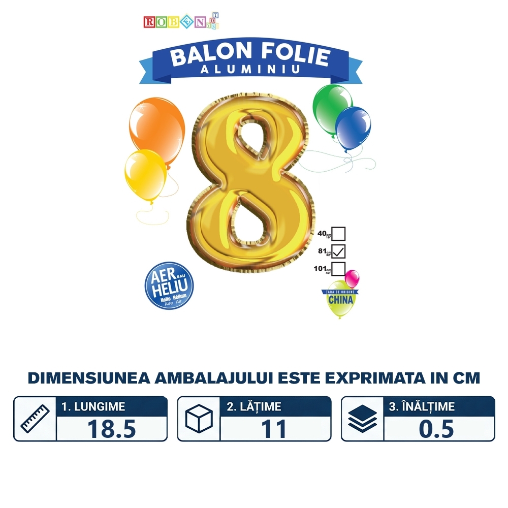 Balon, folie aluminiu, auriu, cifra 8, 81 cm - imagine 2