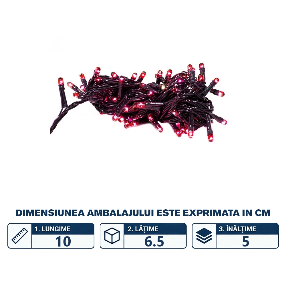 Instalatie pom Craciun, 100 becuri Led, rosie - imagine 2