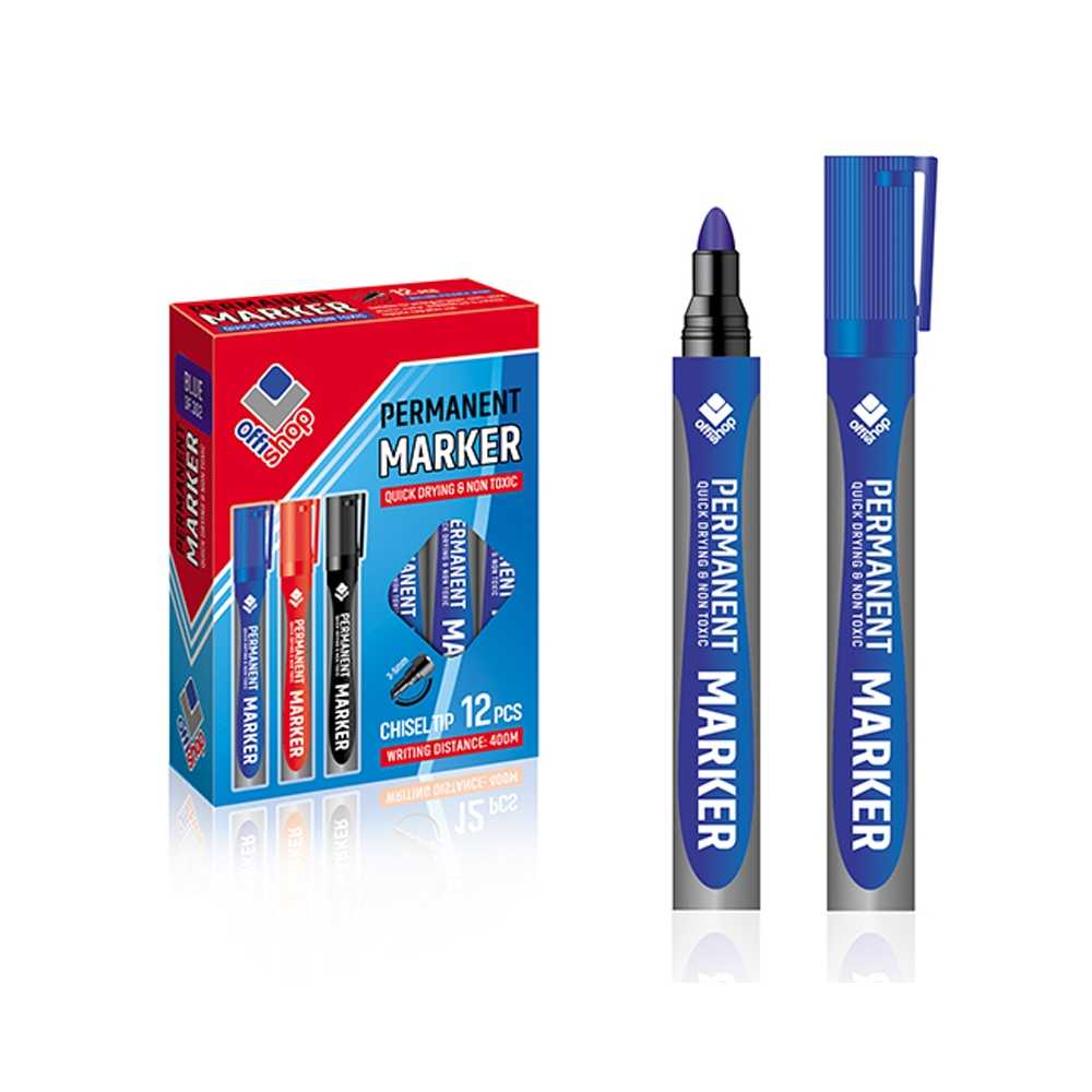 Marker permanent, rotund, albastru, 12 buc/set - OFFISHOP