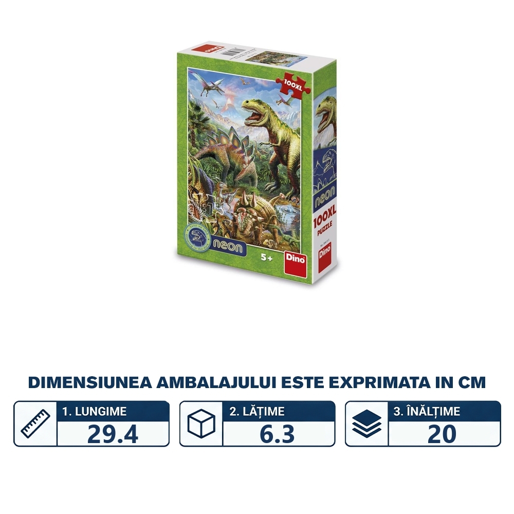 Puzzle 100 piese, neon, Dinozauri - DINO TOYS - imagine 2