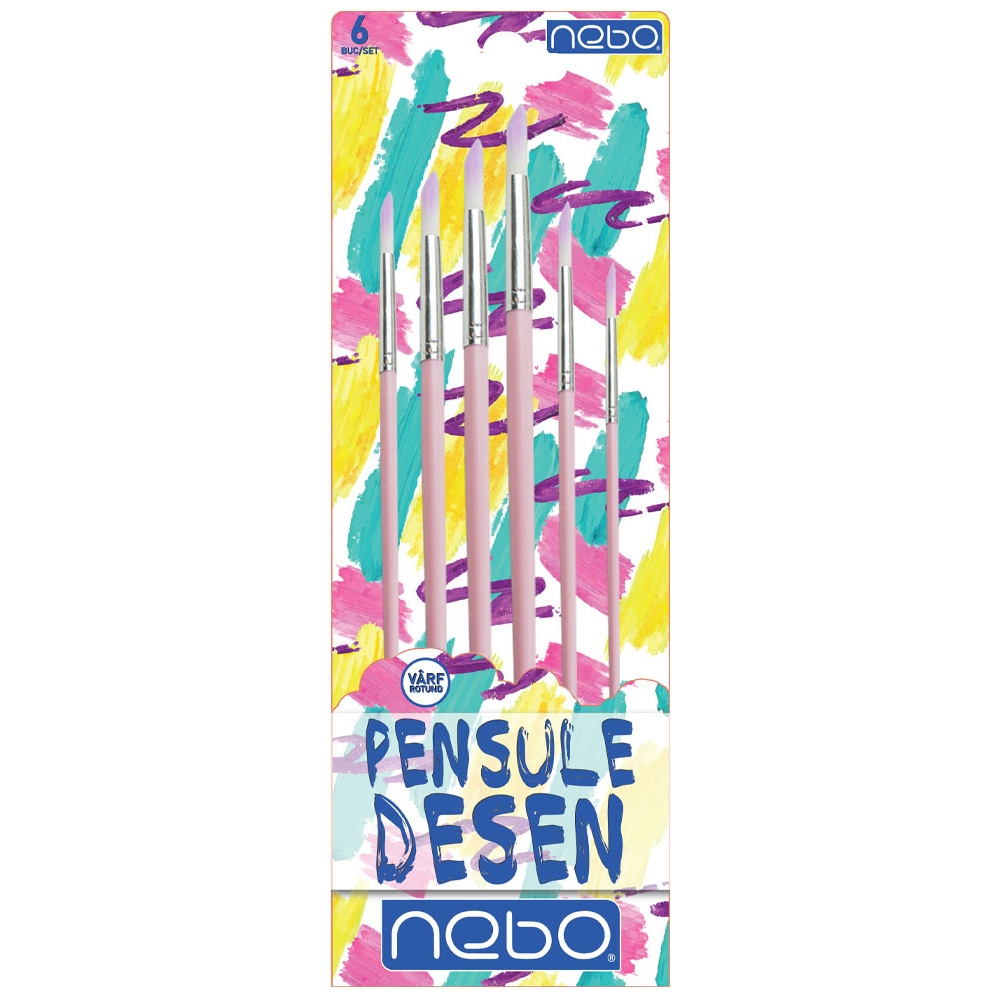 Pensule desen, culori pastel, varf rotund, 6 buc/set -NEBO - imagine 8