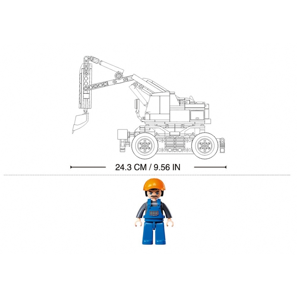 Set de constructie Power bricks, 353 piese, Excavator cu roti, E7, cu RC - Sluban - imagine 6