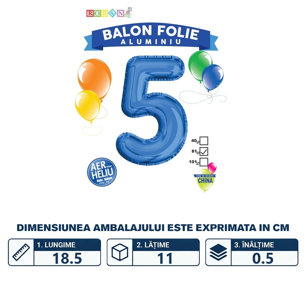 Balon, folie aluminiu, albastru, cifra 5, 81 cm - imagine 2