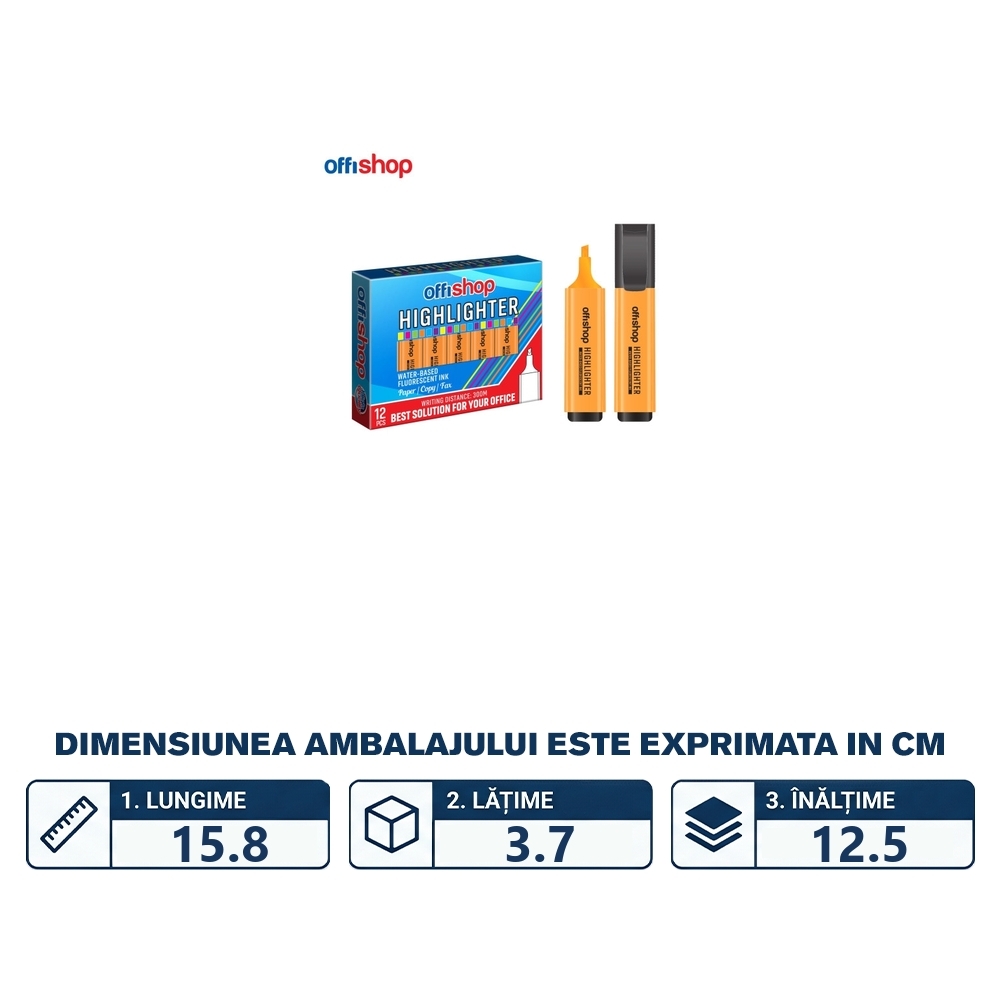 Textmarker fluorescent portocaliu, 1-5mm, 12 buc/set - OFFISHOP - imagine 2