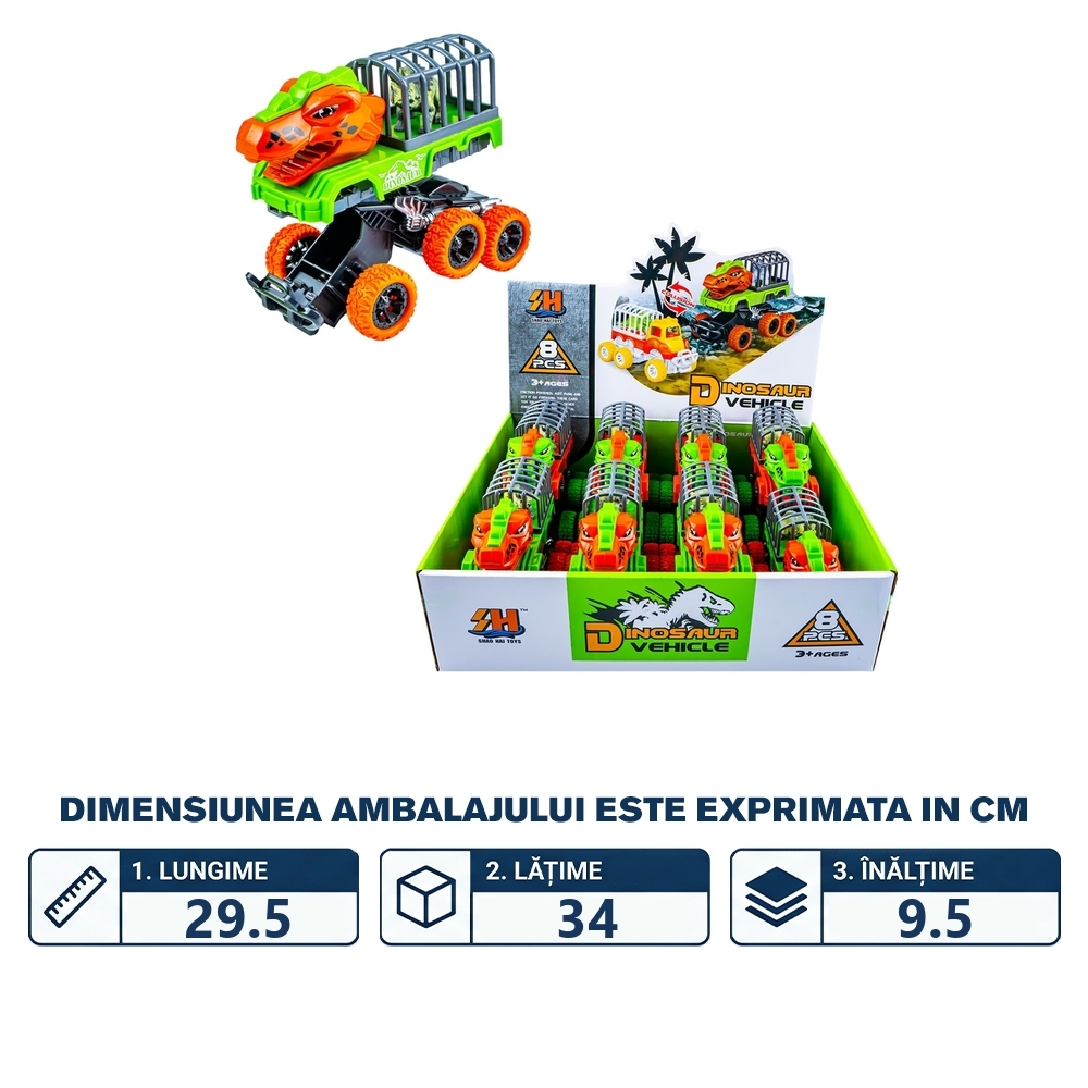 Masinute Dinozauri, cu frictiune, 8 buc/set - imagine 2