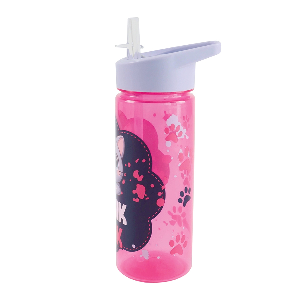 Sticla apa 600 ml, plastic, cu pai, THINK PINK, 23x8.5 cm - S-COOL - imagine 3