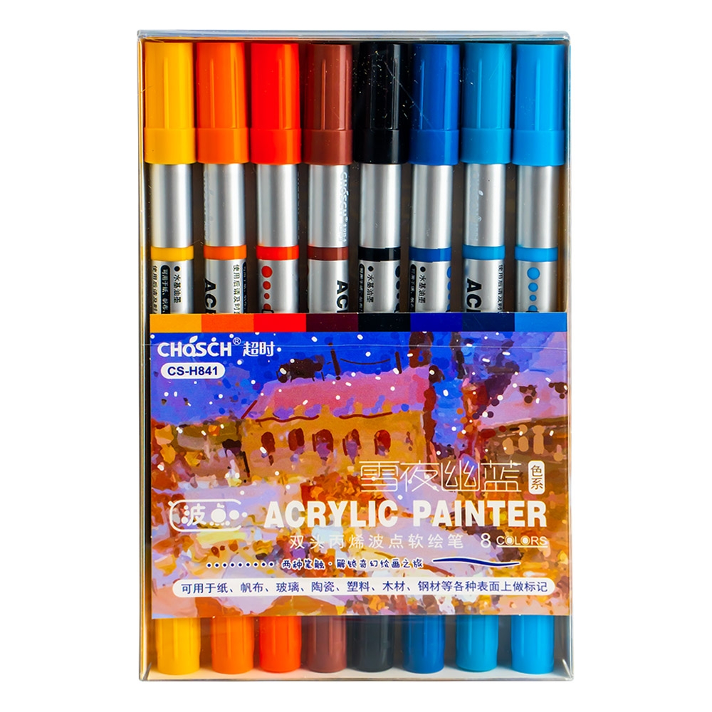 Markere acrilice, 2 capete, 8 culori/set - CHOSCH