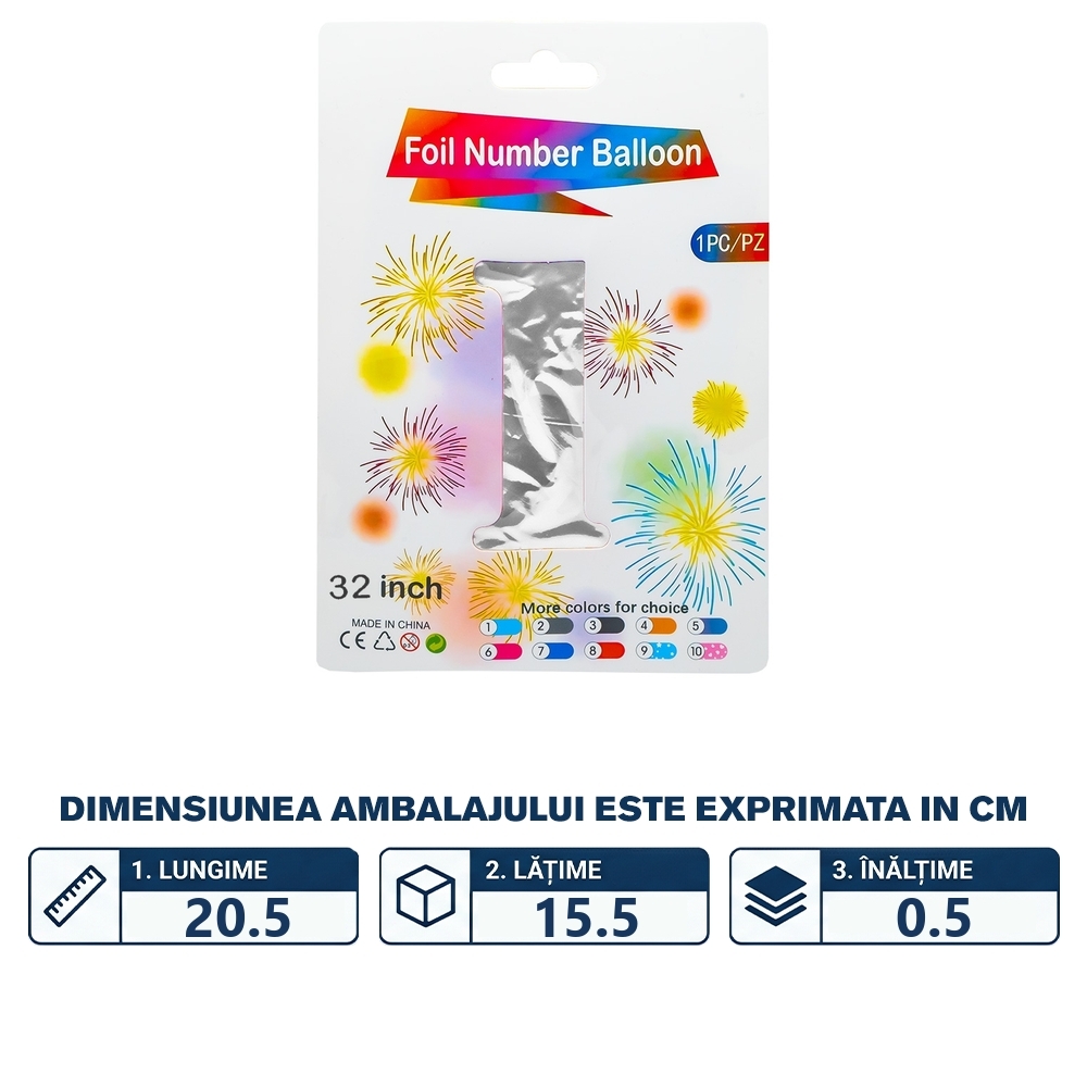 Balon, folie aluminiu, Argintiu, cifra 1, 81 cm - imagine 2