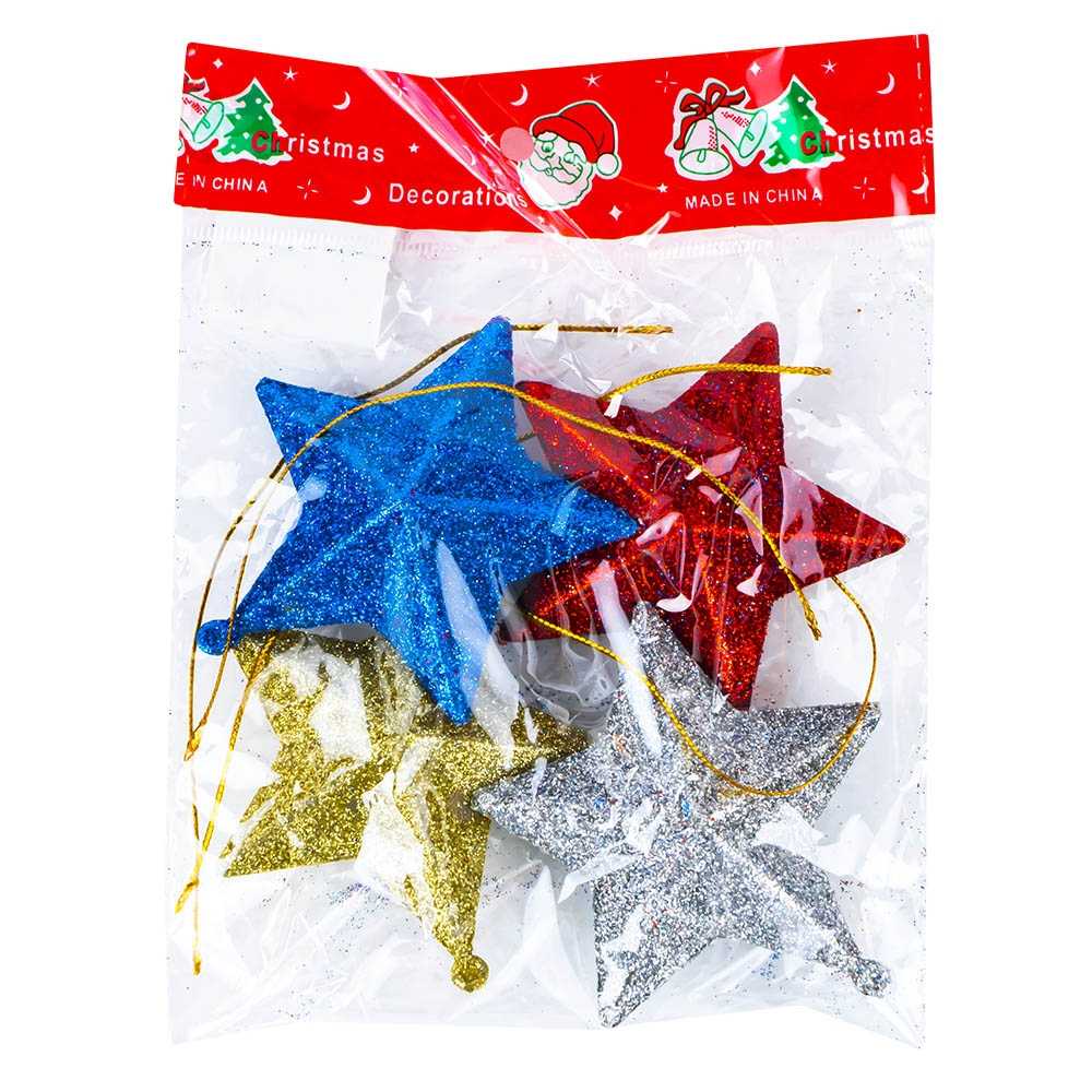 Ornament Craciun, Stea color, 7 cm, 4 buc/set - imagine 3