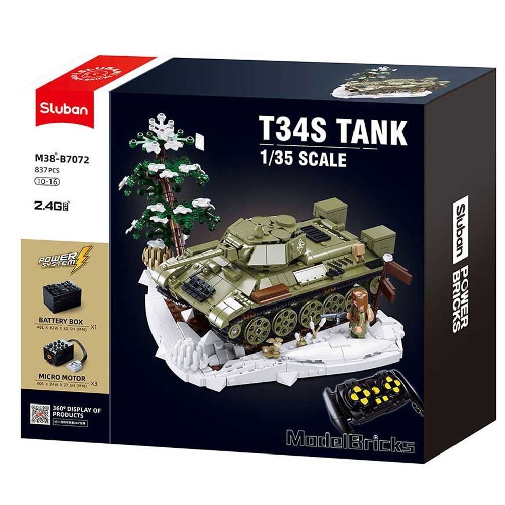 Set de constructie Power Bricks, 837 piese, Tanc cu radiocomanda, T34/76 - Sluban