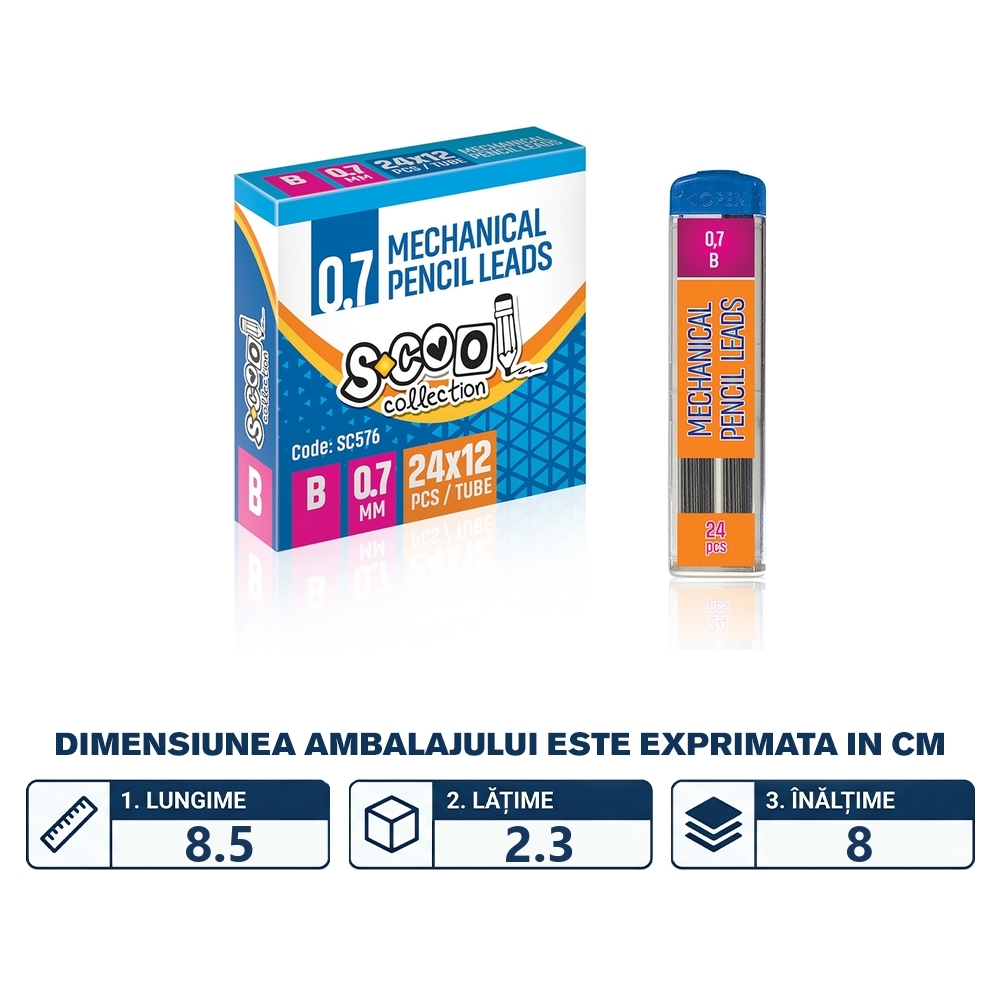 Mine creion mecanic 0.7 mm, B, 24 buc/set - S-COOL - imagine 2