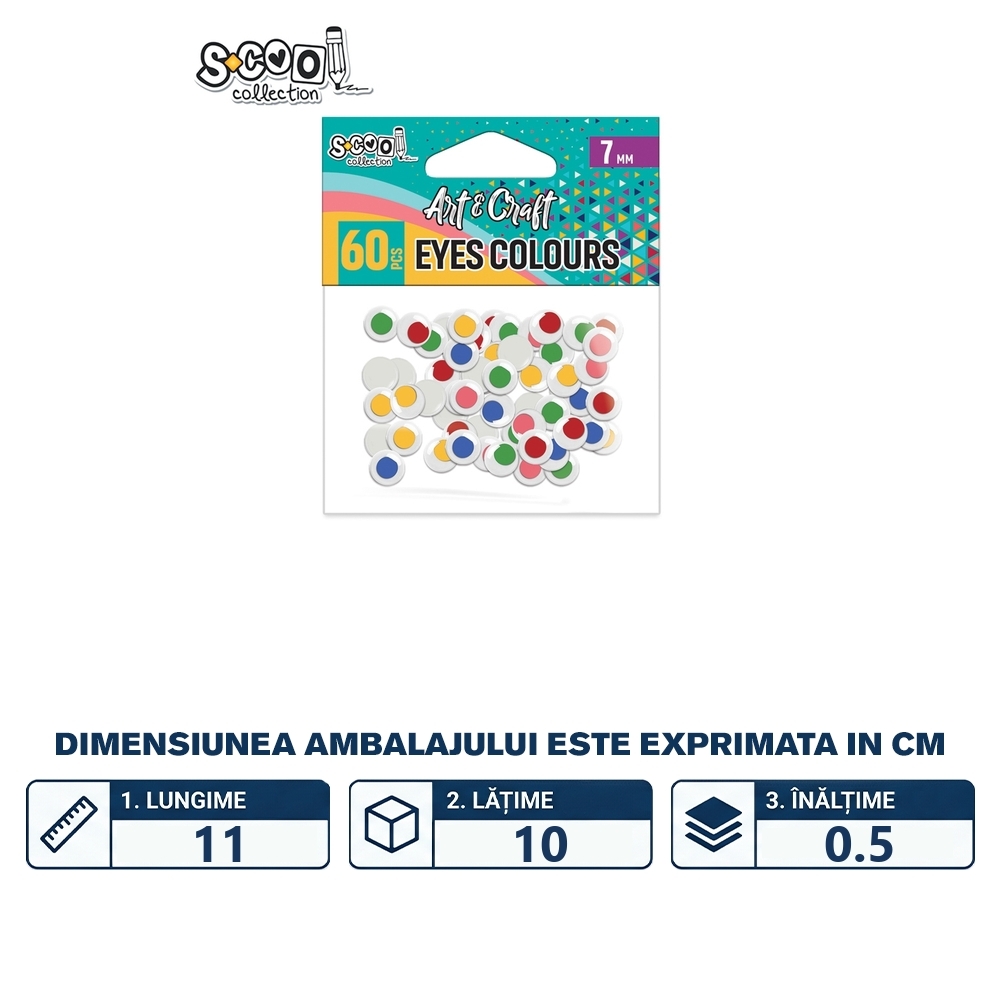 Accesorii craft, ochisori color, 7 mm, 60 buc/set - S-COOL - imagine 2