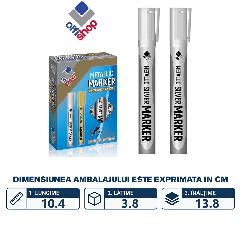 Marker permanent argintiu, 2-4 mm, 12 buc/set - OFFISHOP - imagine 2