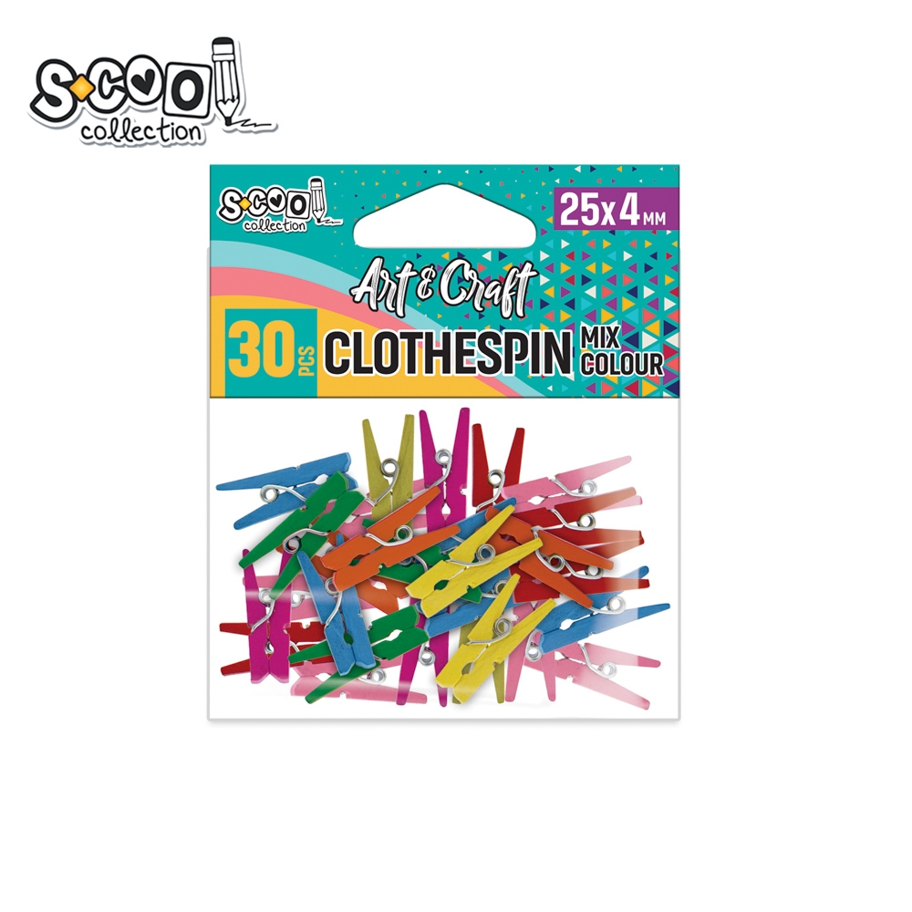 Accesorii craft, carlige lemn, colorate, 25x4 mm, 30 buc/set - S-COOL