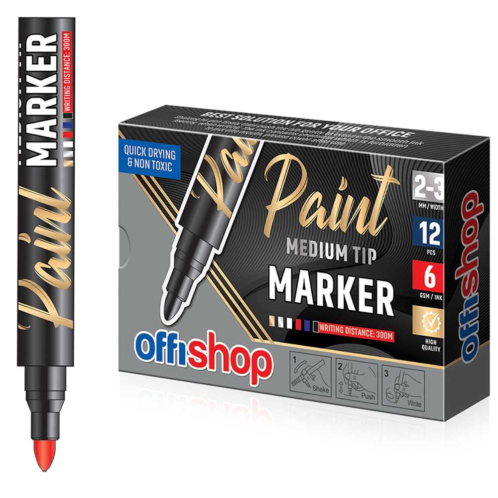 Marker permanent cu vopsea rosie, varf 2/3mm, 12 buc/cutie -OFFISHOP