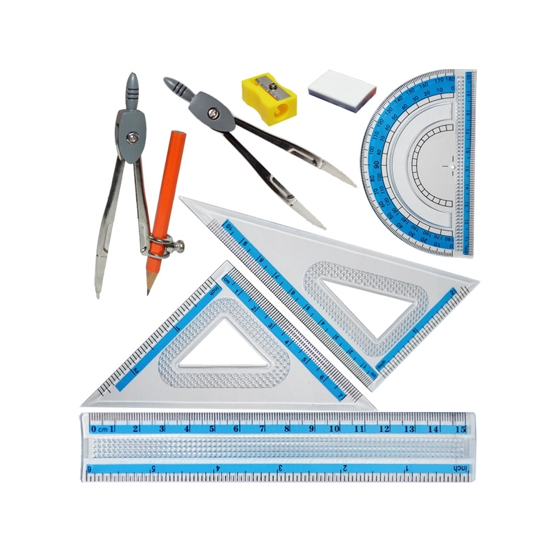 Trusa geometrie cutie metal 9 piese - NEBO - imagine 5
