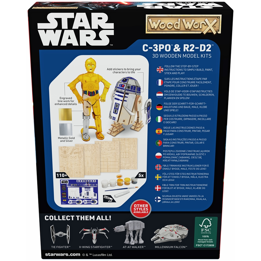 Star Wars - Macheta de asamblat, C-3PO & R2D2, 110+ piese din lemn - WOOD WORX - imagine 9