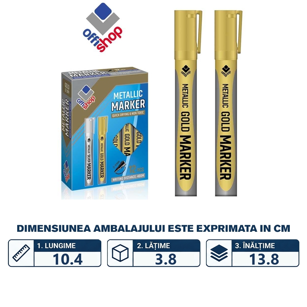 Marker permanent auriu, 2-4 mm, 12 buc/set - OFFISHOP - imagine 2
