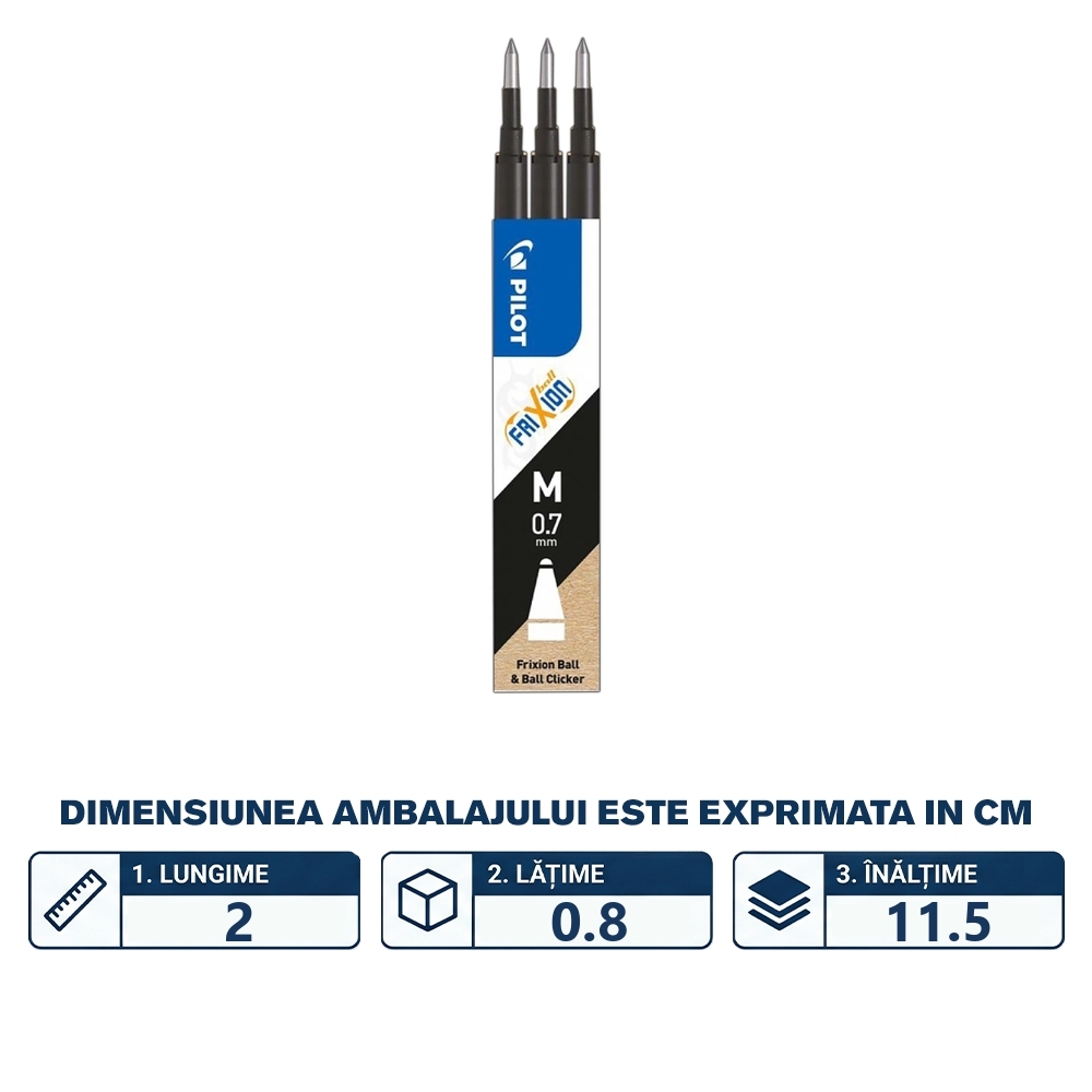 Rezerve Roller Frixion Ball, 0.7mm, Negre, 3 buc/set - PILOT - imagine 2