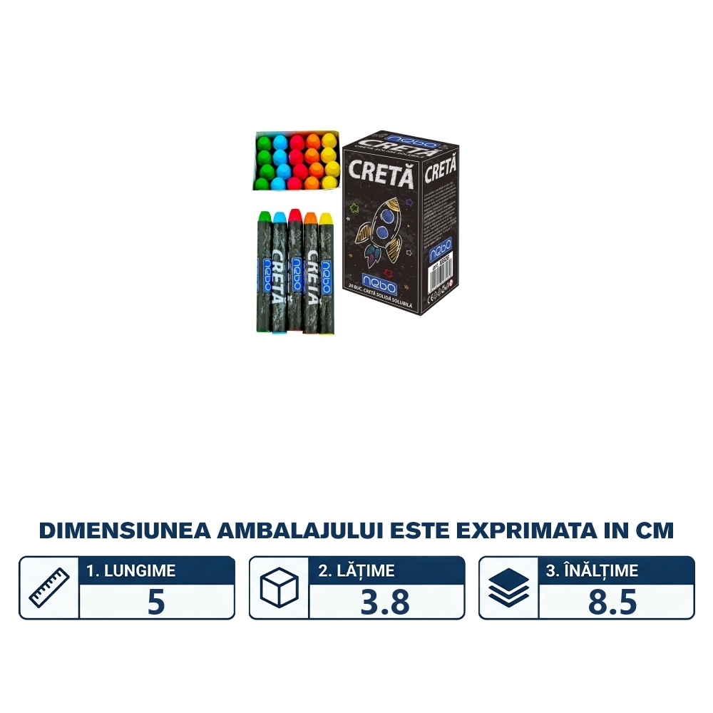 Creta solubila color, rotunda, 20 buc/set - NEBO - imagine 2