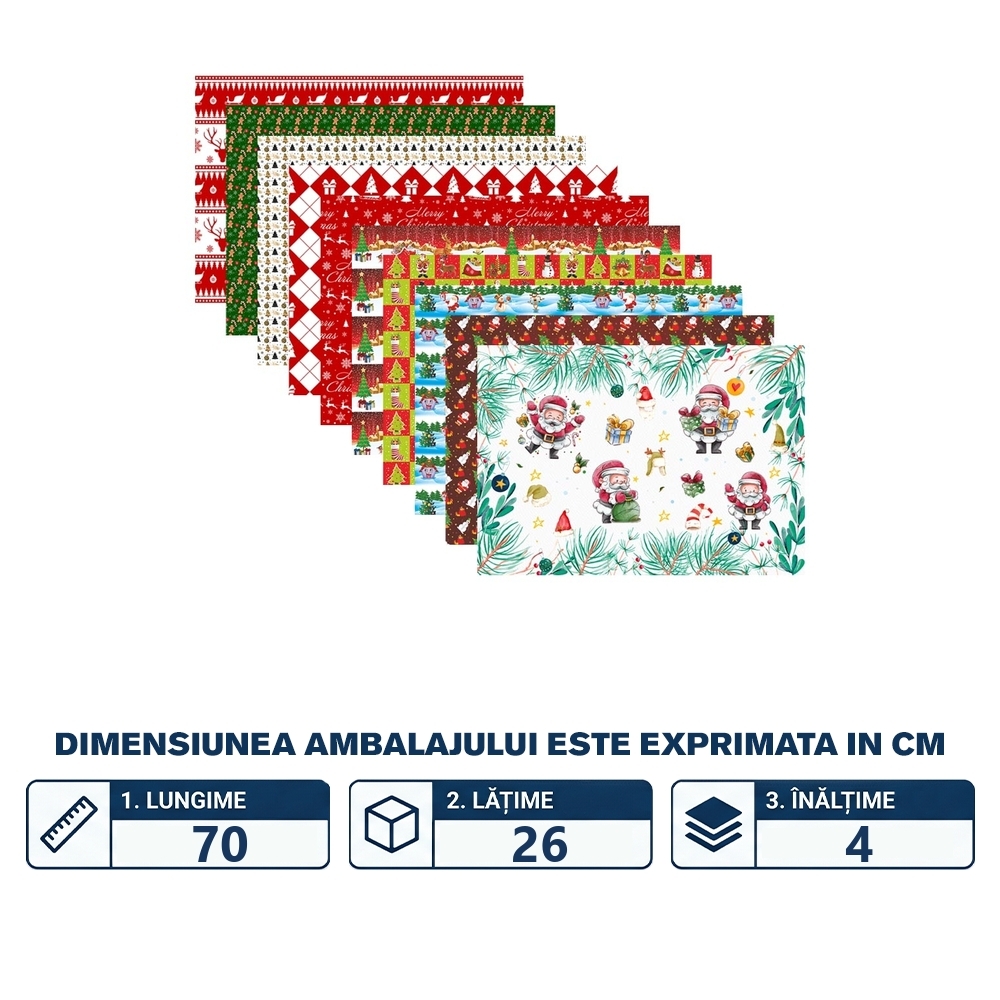 Hartie ambalaj cadouri, motive Craciun, 80g, 70x100 cm, 100 buc/set - NEBO - imagine 2