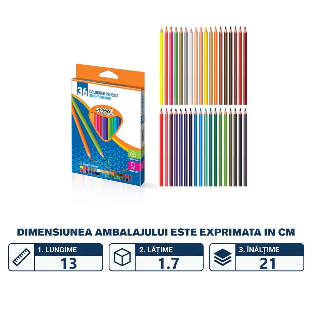 Creioane color triunghiulare, pastel, 36 culori/set - S-COOL - imagine 2