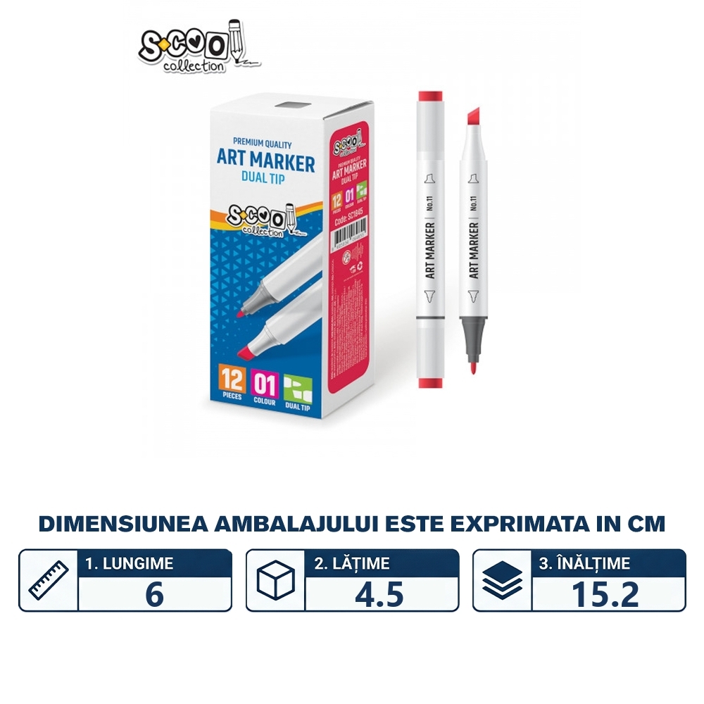 Marker cu 2 capete, 6mm/3mm, Rosu - S-COOL - imagine 2