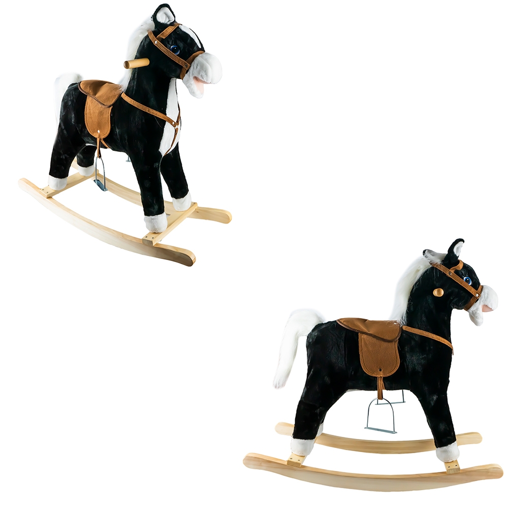 Calut balansoar, lemn + plus, negru, 78x28x68 cm - imagine 3