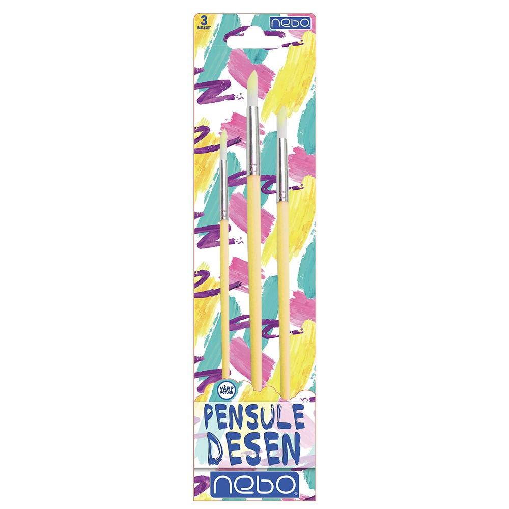 Pensule desen, culori pastel, varf rotund, 3 buc/set - NEBO - imagine 10