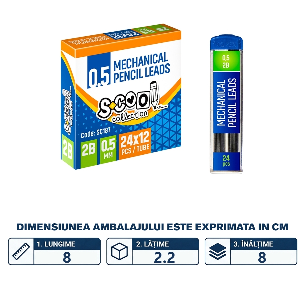 Mine creion mecanic 0,5mm, 2B, 24 buc/set - S-COOL - imagine 2