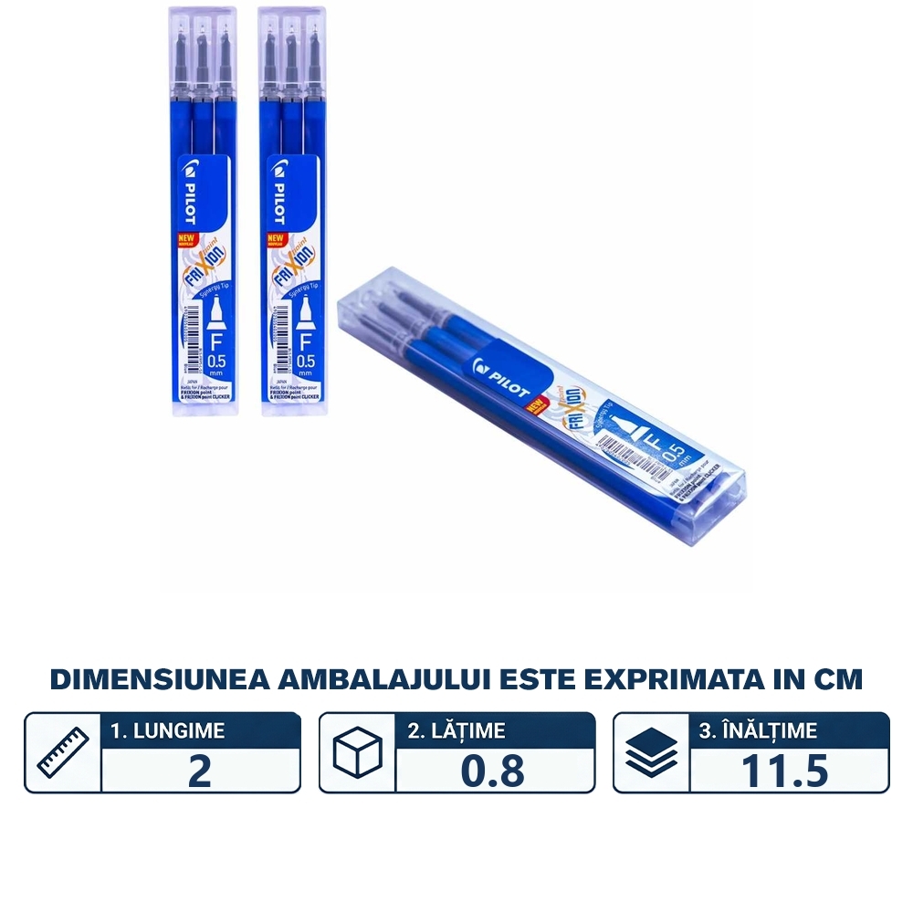 Rezerve Roller Frixion Point, 0.5mm, albastre, 3 buc/set - PILOT - imagine 2