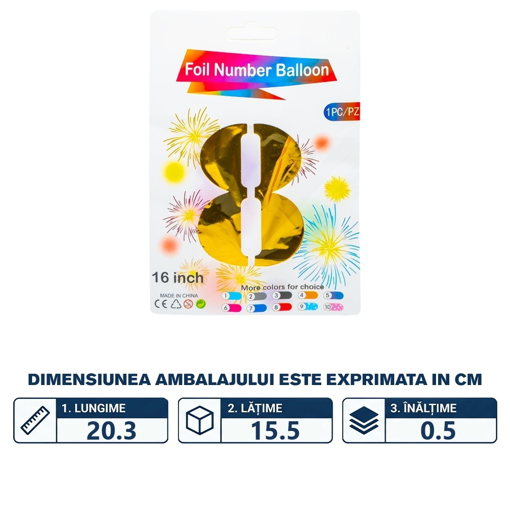 Balon, folie aluminiu, Auriu, cifra 8, 40 cm - imagine 2