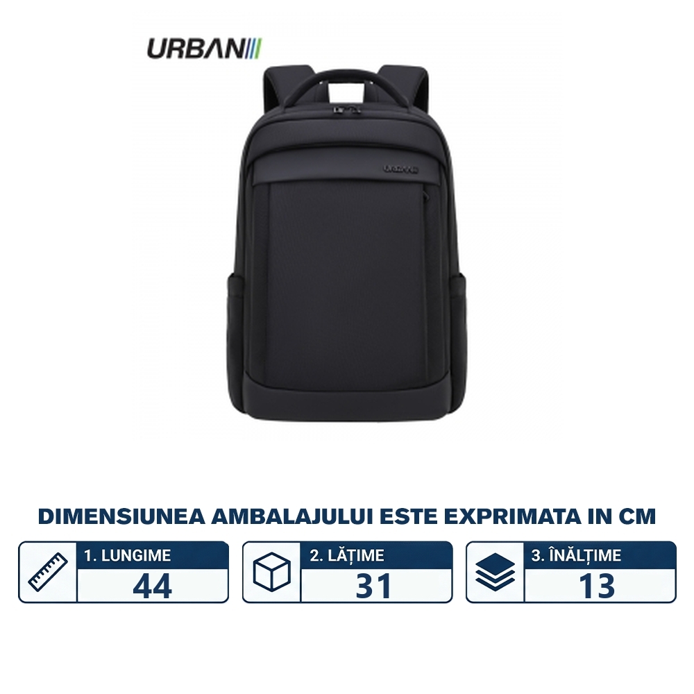 Ghiozdan compartiment laptop, URBAN BLACK, 44x31x13 cm - OFFISHOP - imagine 2