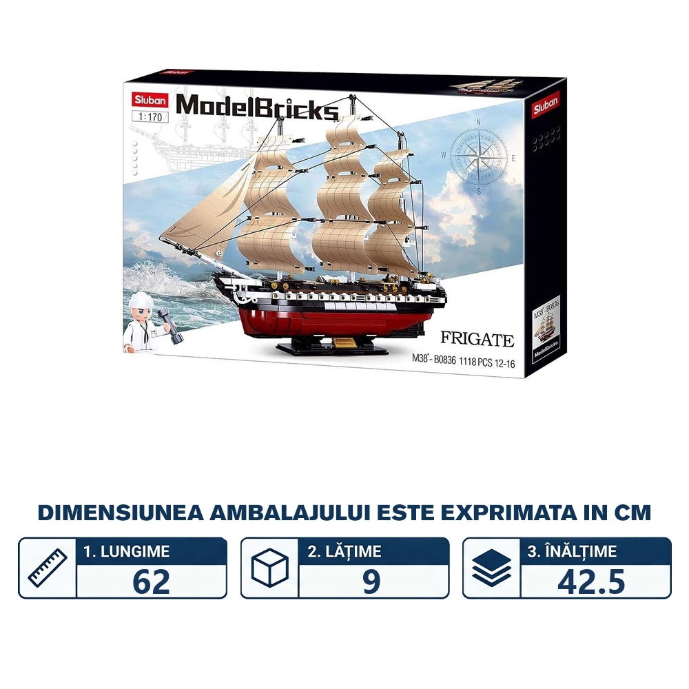 Set de constructie Machete, 1118 piese, Fregata Americana - Sluban - imagine 2