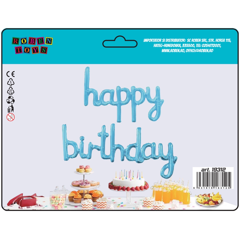 Baloane folie aluminiu, Happy Birthday, Albastre, 2 buc/set