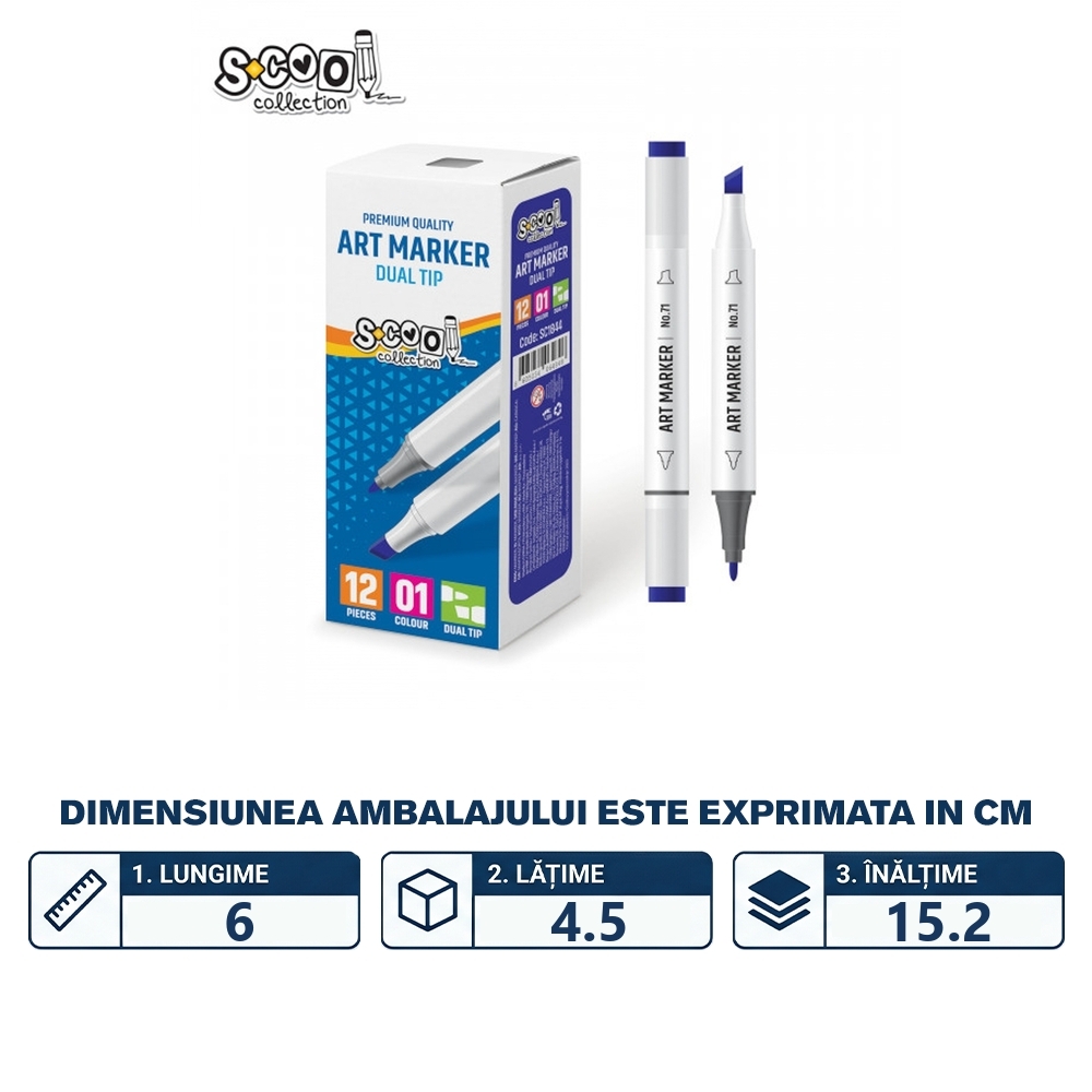Marker cu 2 capete, 6mm/3mm, Albastru - S-COOL - imagine 2