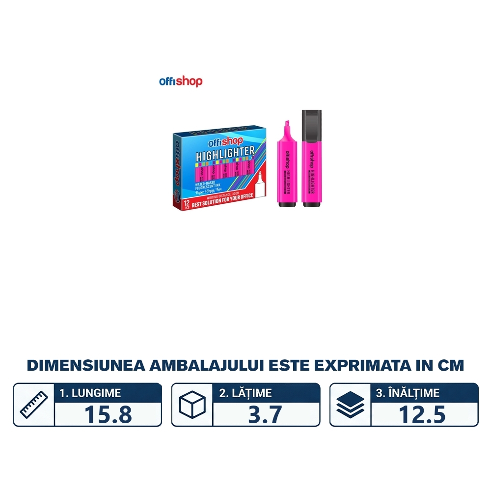 Textmarker fluorescent roz, 1-5mm, 12 buc/set - OFFISHOP - imagine 2