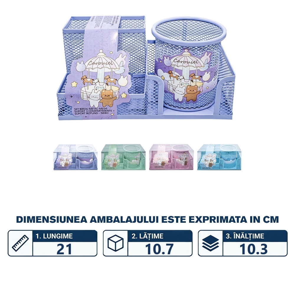 Suport birou metal, 3 compartimente + suport rotund - NEBO - imagine 2