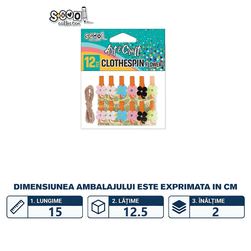 Accesorii craft, carlige lemn, floare, 12 buc/set - S-COOL - imagine 2