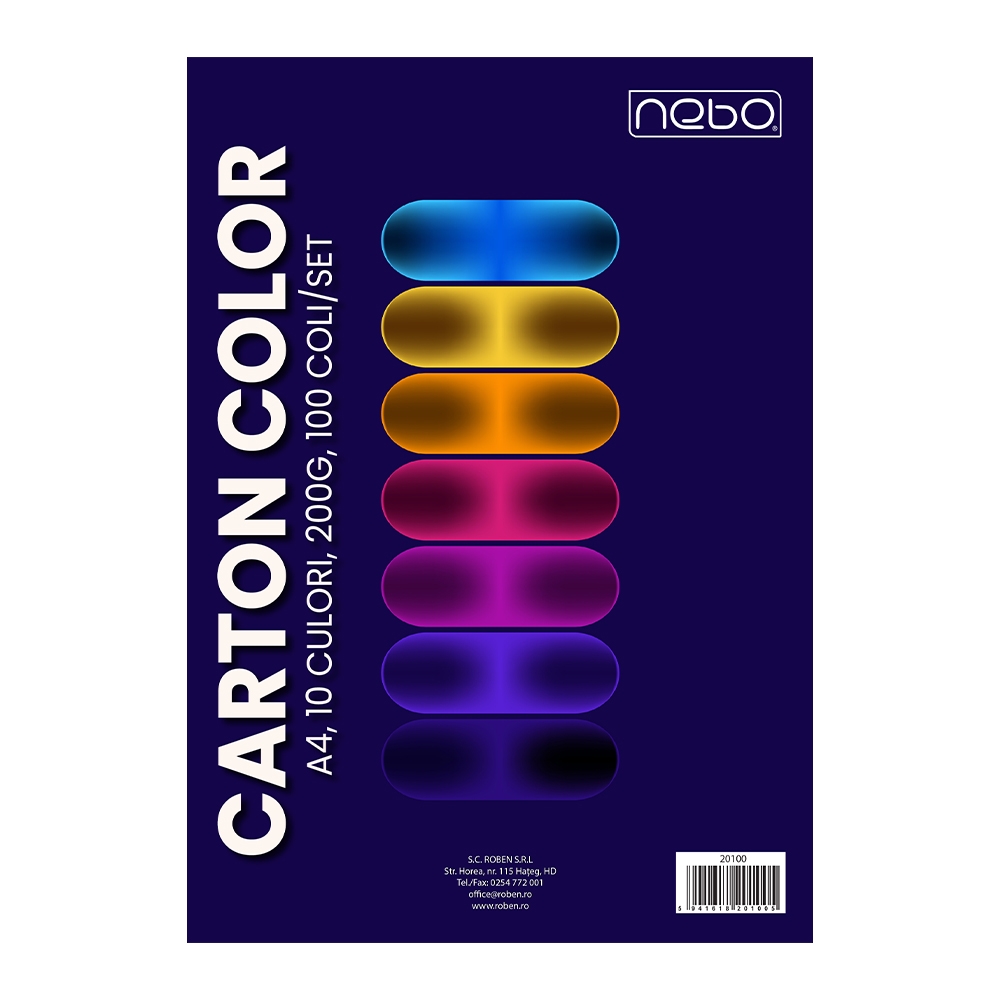 Carton color A4, 200g, 10 culori, 100 coli/set - NEBO - imagine 3