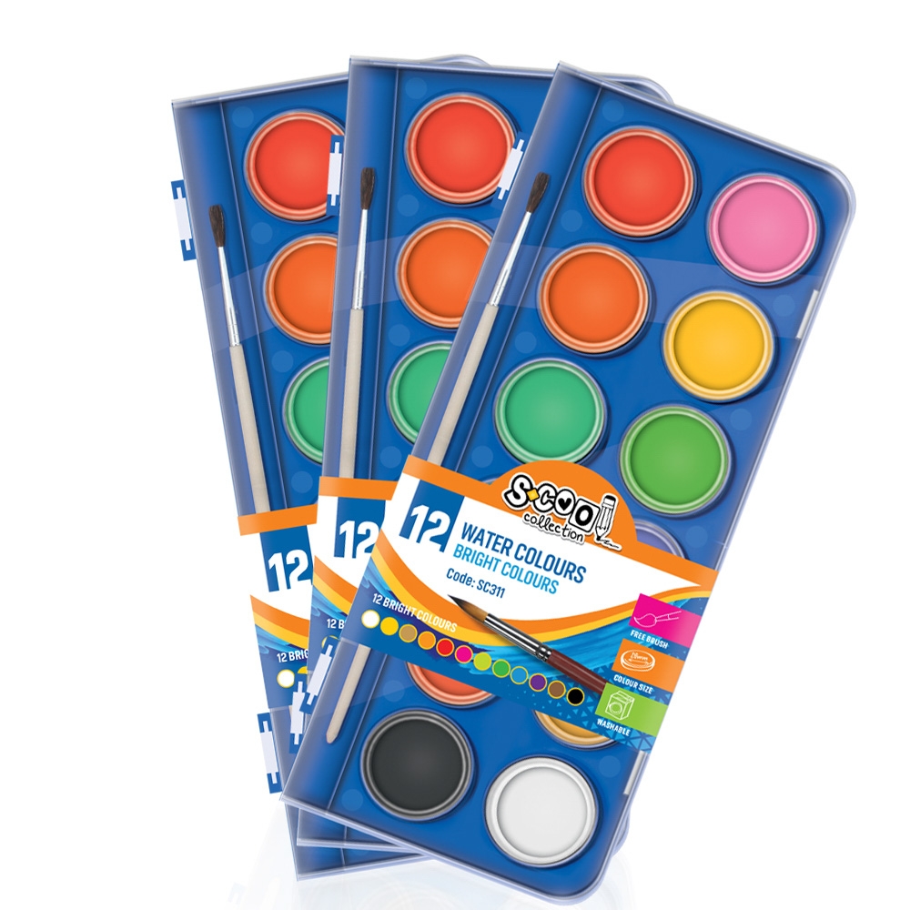 Acuarele, 12 culori, 28 mm , pensula - S-COOL - imagine 3