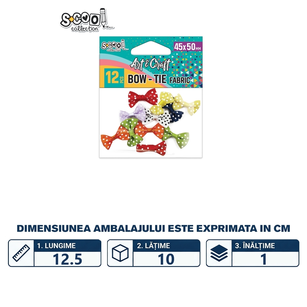Accesorii craft, papioane material textil, 45x50 mm, 12 buc/set - S-COOL - imagine 2